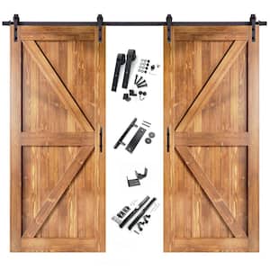 44 in. x 84 in. K-Frame Early American Double Pine Wood Interior Sliding Barn Door with Hardware Kit, Non-Bypass