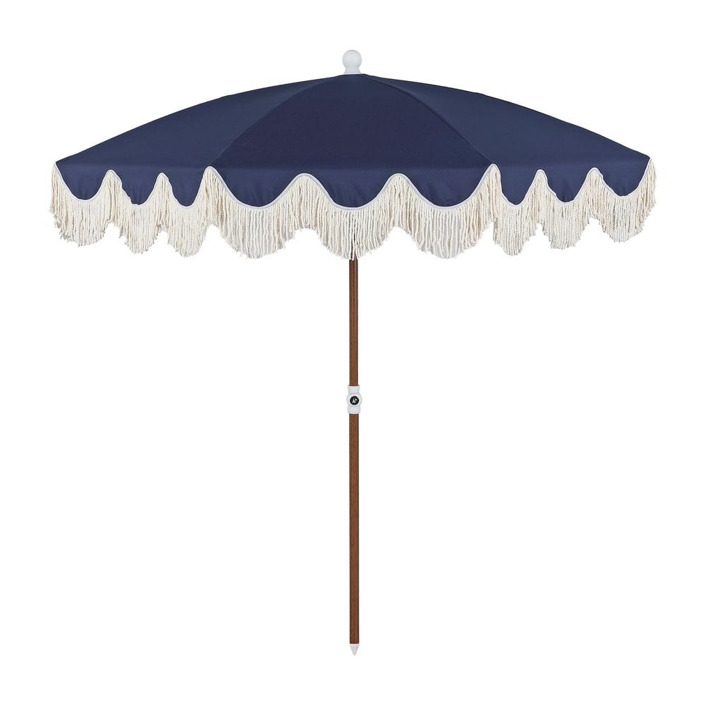 Mariner 6.5 ft. Classic Cottage Fringe Tassel Market Beach Umbrella in Navy/Cream, Brown Pole price history on PriceWatchPro