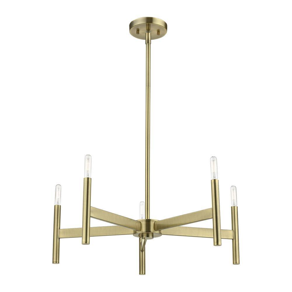 Copenhagen Antique Brass 5-Light Mid-Century Modern Chandelier