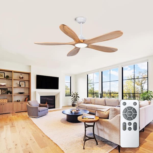 52 in. Indoor/Outdoor Nature Wood 5 Wood Blades Noiseless Ceiling Fan with Remote Control, Reversible 3CCT Dimmable