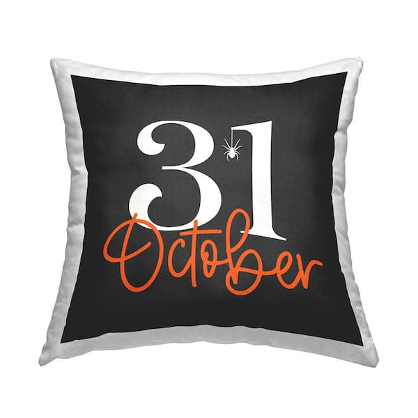 Stupell Industries 31 October Halloween Spider Grey Print Polyester 18in. X 18in. Throw Pillow