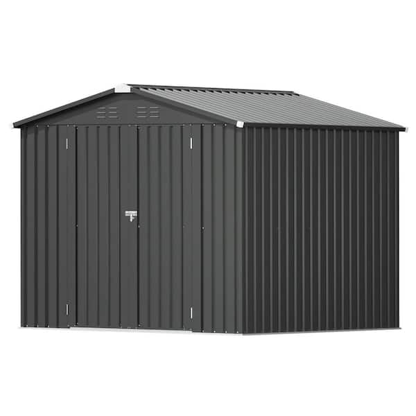 8 ft. W x 8 ft. D Metal Outdoor Storage Lockable Shed for Backyard, Patio, Black(64 sq. ft. )