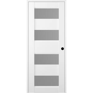Della 28 in.x 96 in. Right-Hand Frosted Glass Solid Core 4-Lite Bianco Noble Wood Composite Single Prehung Interior Door
