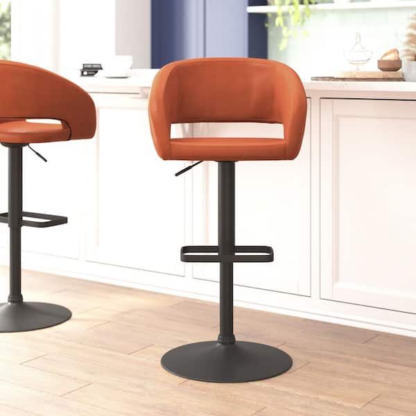 31.5 in. Cognac Vinyl/Black Frame Mid Metal Bar Stool with Vinyl Seat