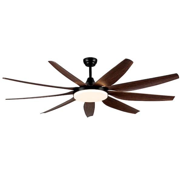 PUDO 72 in. Integrated LED Indoor Brown Lighting Ceiling Fan with 9 Brown Blades