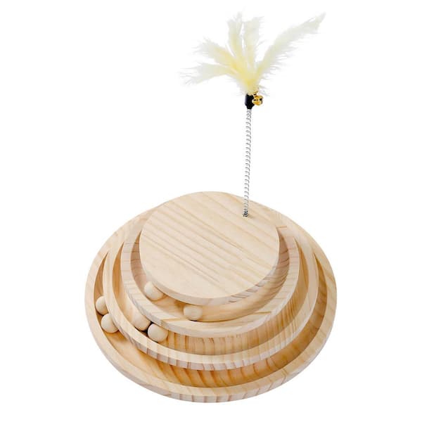Unbranded Interactive Cat Toy Wooden Self-Amusement Pet Toy, Circuit Ball Toy with 3 Levels for Small to Adult Cats Beige