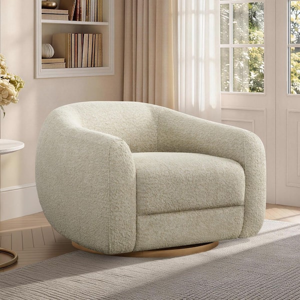 Ruma Oatmeal Fabric No Assembly Required Barrel Swivel Accent Chair with FSC-Certified Wood Frame,Wide Armrests