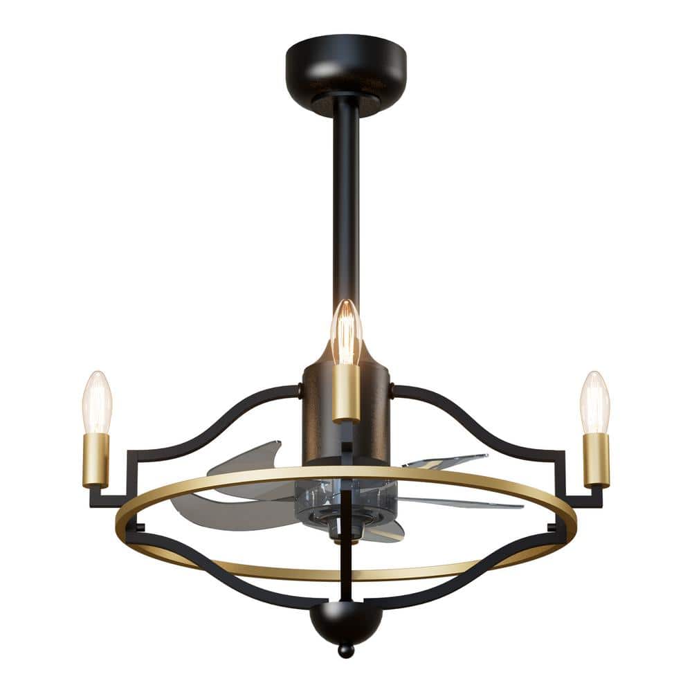 14.96 in. Indoor Black Farmhouse Vintage Caged Ceiling Fan with Remote Cont