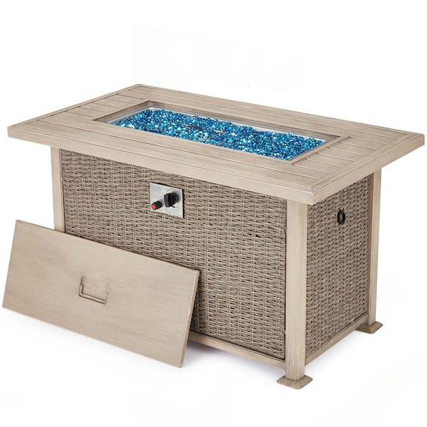 Miscool 43.7 in. Gray Wicker Propane Fire Pit Table, 50,000 BTU Auto-Ignition Gas with CSA Certification and Aluminum Tabletop