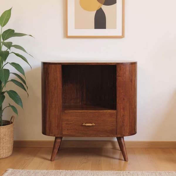 30 in. Brown 0-Bottle 30 in. W Accent Cabinet with 1 Drawer and Solid Wood Oval Frame