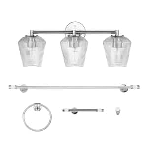 5-Piece All-In-One Chrome Bathroom Accessory Set with 24 in. 3-Light Vanity Light