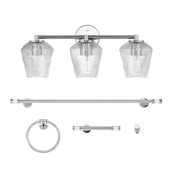 Globe Electric 5-Piece All-In-One Chrome Bathroom Accessory Set with 24 in. 3-Light Vanity Light
