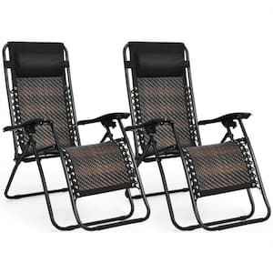 Outdoor Lounge Chair Zero Gravity Folding Patio Rattan in Mix Brown (Set of 2)