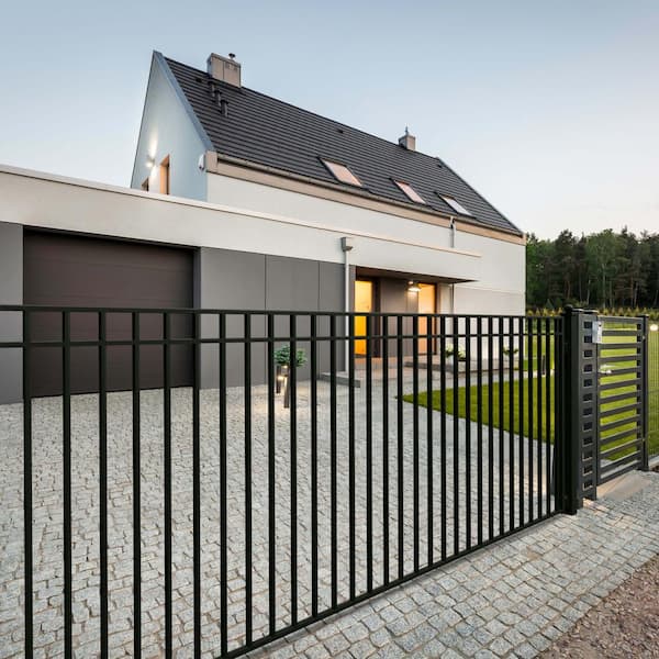 Madrid Style 14 ft. x 6 ft. Black Steel Single Swing Driveway Fence Gate