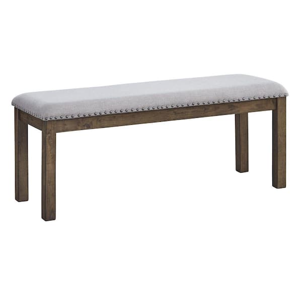 Benjara Brown and Gray 48.25 in. Backless Bedroom Bench with Nailhead Trim