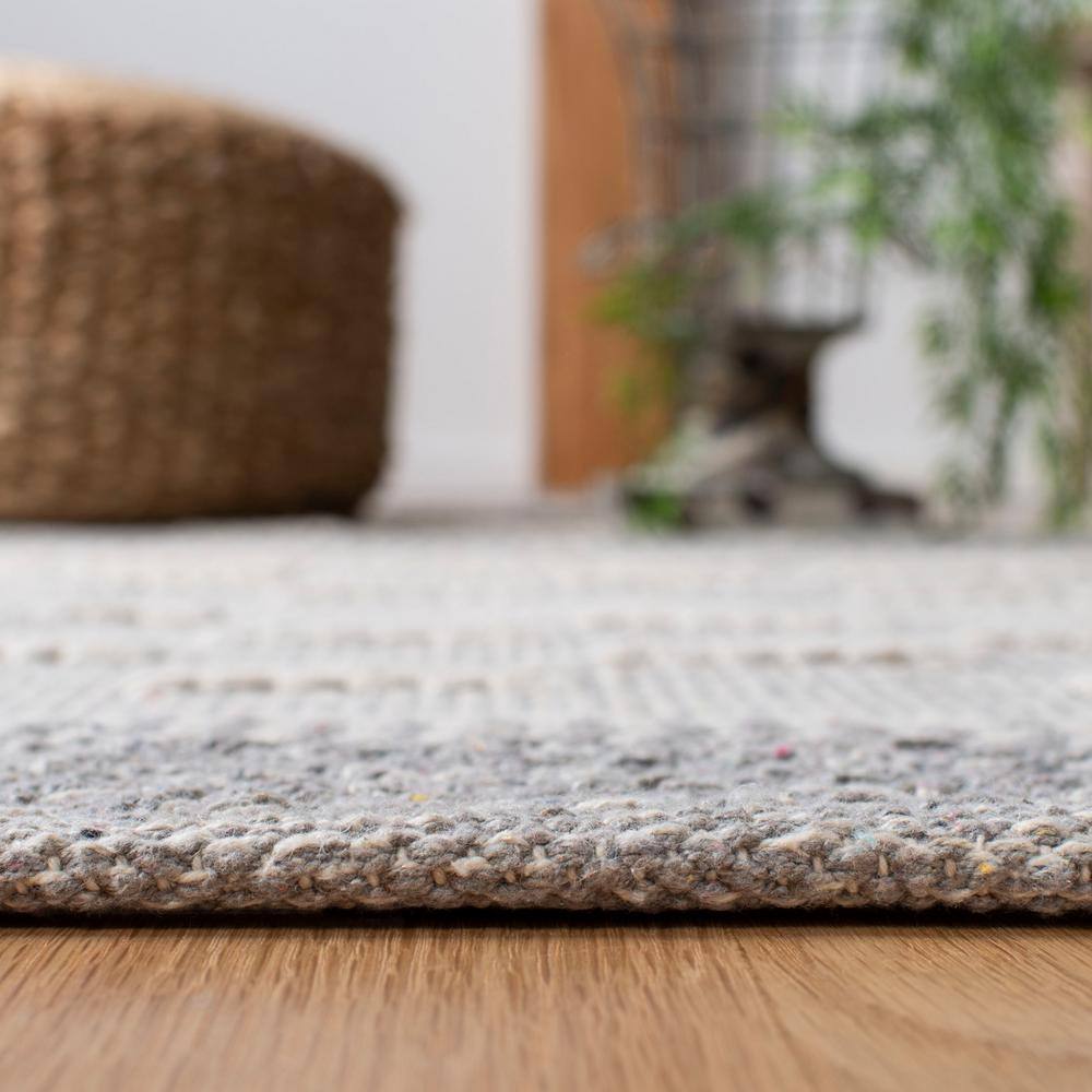Ivory and Grey Striped Wool Cotton Runner Rug