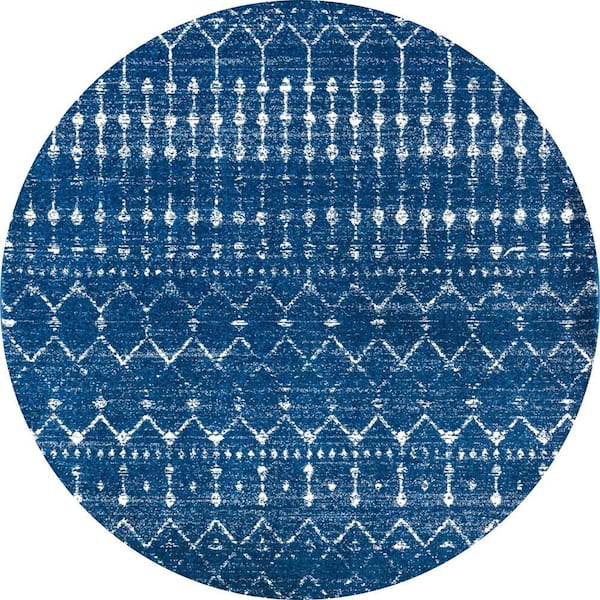 nuLOOM Blythe Modern Moroccan Trellis 4 ft. Blue Round Rug