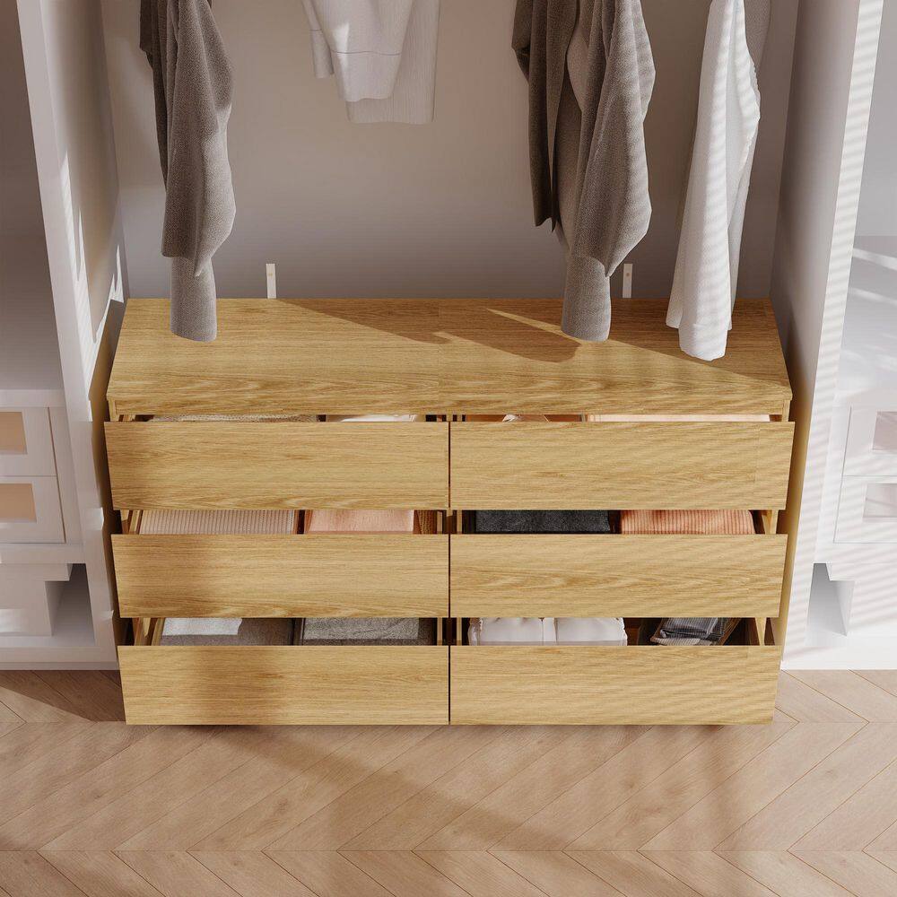 Yellow Wood Grain 6 Drawers 59 in. W Wooden Chest of Drawers, Dresser, Storage Cabinet - thumbnail 4