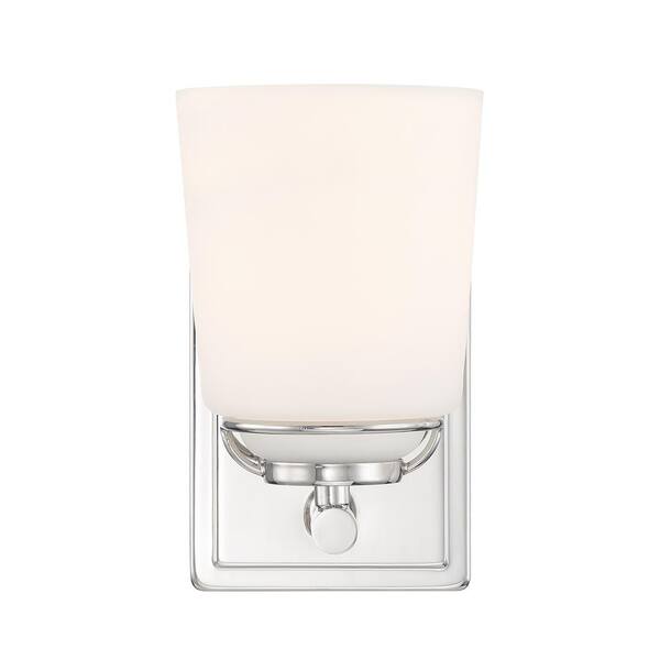 Designers Fountain - Stella 4.75 in. 1-Light Polished Nickel Modern Wall Sconce with Etched Opal Glass Shade