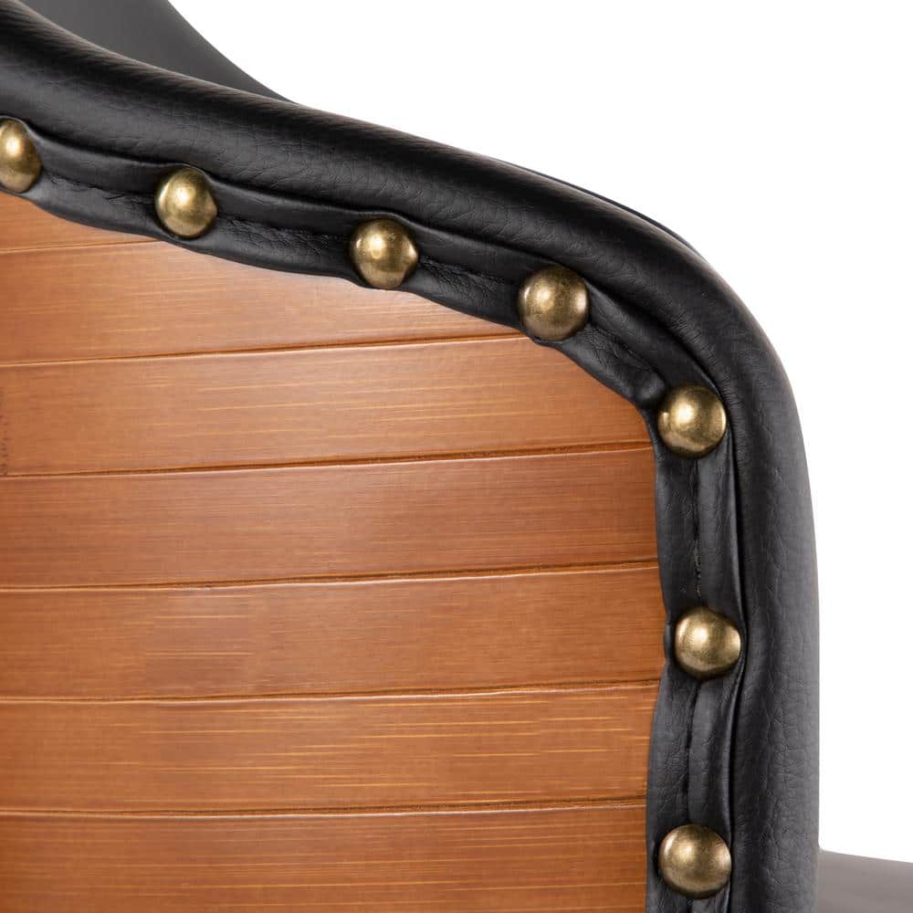 Walnut and Black Swivel Faux Leather Counter Stool