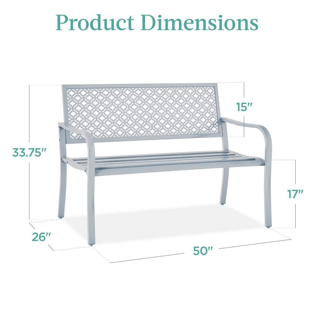 Light Gray Steel Garden Bench with Geometric Backrest