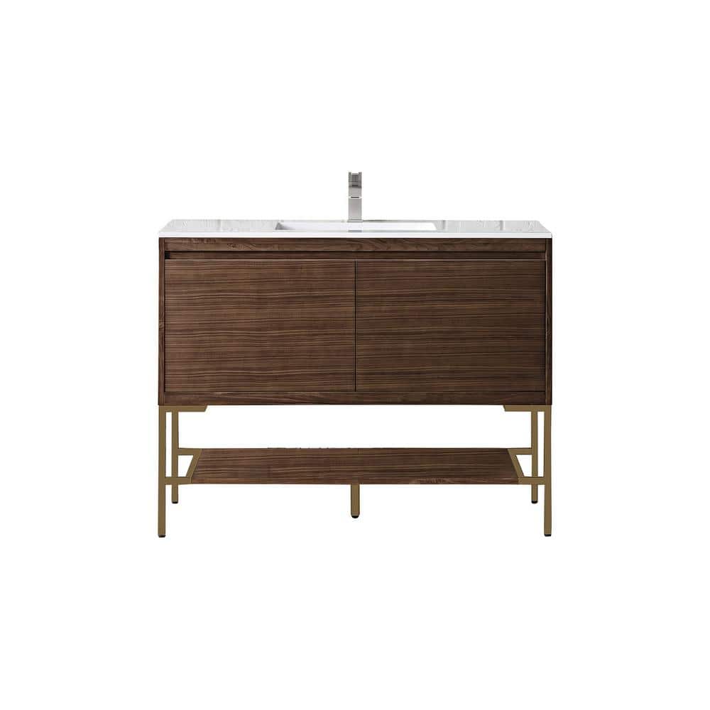 James Martin Vanities Milan 47.3 in. W x 18.1 in. D x 36 in. H Bathroom Vanity in Mid Century Walnut with Glossy White Mineral Composite Top -  801V47.3WLTRGDGW