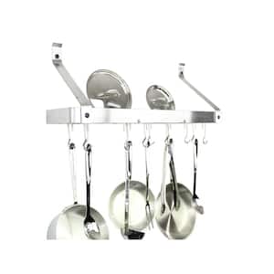 Handcrafted 30 in. Gourmet Bookshelf Wall Rack with Straight Arms and 12-Hooks Stainless Steel