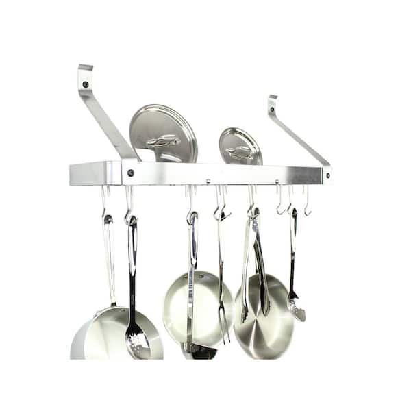 Enclume Handcrafted 30 in. Gourmet Bookshelf Wall Rack with Straight Arms and 12-Hooks Stainless Steel