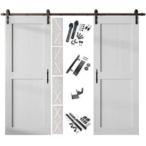 32 in. x 80 in. 5-in-1 Design White Double Pine Wood Interior Sliding Barn Door with Hardware Kit, Non-Bypass