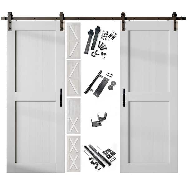 HOMACER 32 in. x 80 in. 5-in-1 Design White Double Pine Wood Interior Sliding Barn Door with Hardware Kit, Non-Bypass
