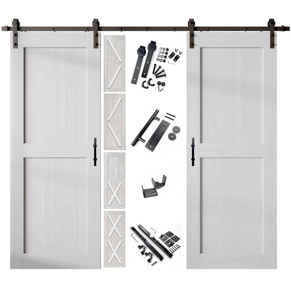 42 in. x 80 in. 5-in-1 Design White Double Pine Wood Interior Sliding Barn Door with Hardware Kit, Non-Bypass price history on PriceWatchPro