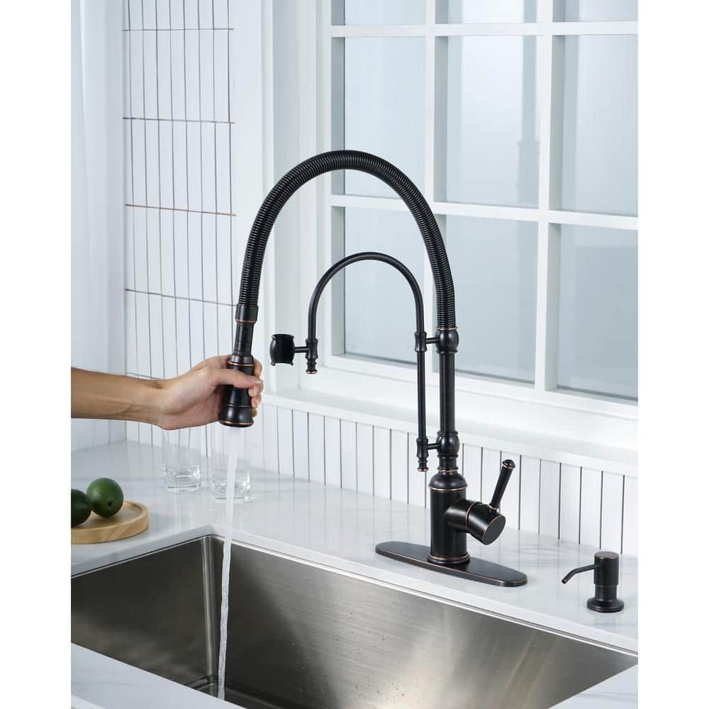 Oil-Rubbed Bronze High-Arc Kitchen Faucet with Pull-out Spray