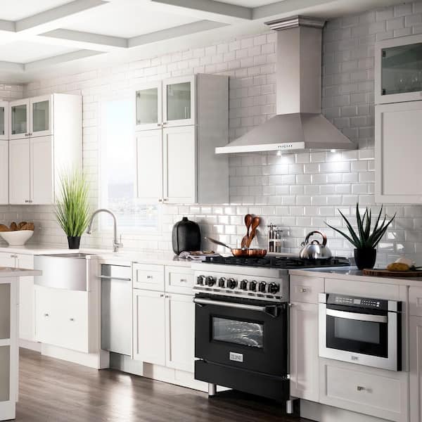 36 in. 6 Burner Dual Fuel Range with Black Matte Door in Stainless Steel