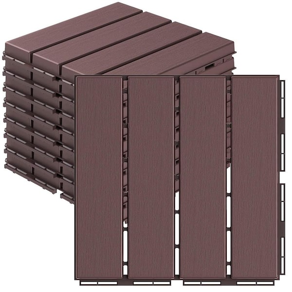 11.75 in. x 11.75 in. Square Dark Brown Plastic Paver (9 Pieces