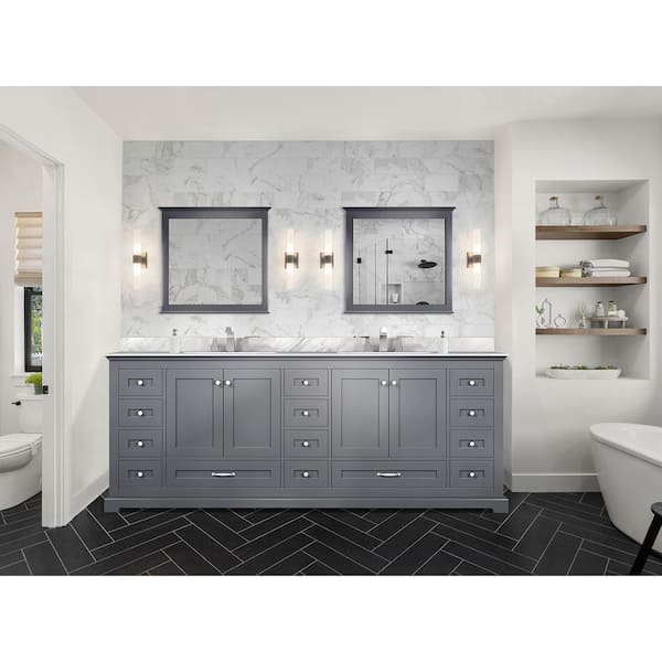 Lexora Dukes 84 in. W x 22 in. D Dark Grey Double Bath Vanity, Carrara  Marble Top, and 34 in. Mirrors LD342284DBDSM34 - The Home Depot