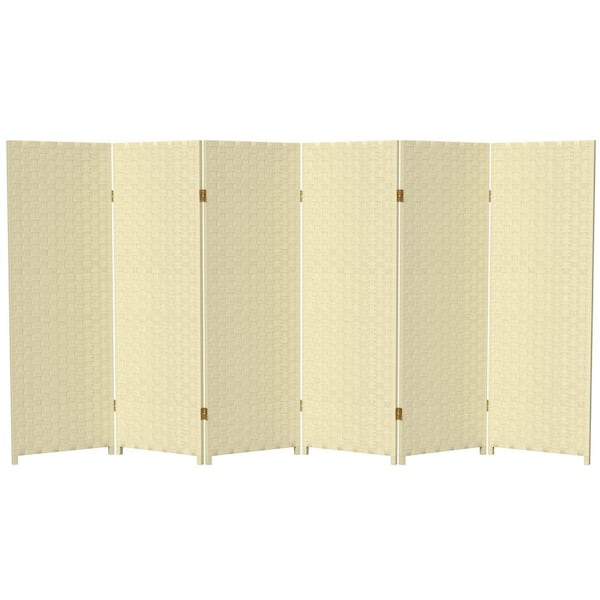 Woven Fiber 48 in. Cream 6-Panel Room Divider