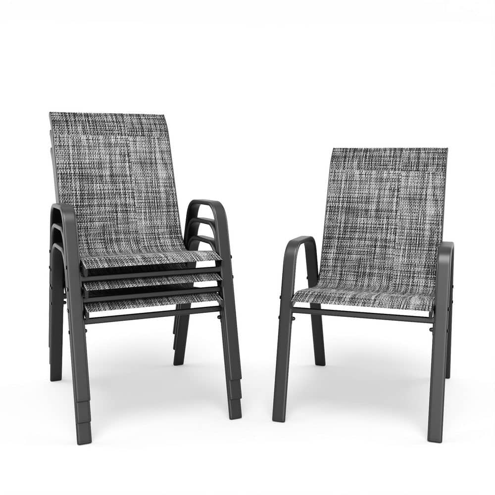 Stackable Metal Outdoor Bar Stool Patio Dining Chairs, Teslin Fabric Rust-Resistant Metal Frame, Gray (4-Pack) price history on PriceWatchPro