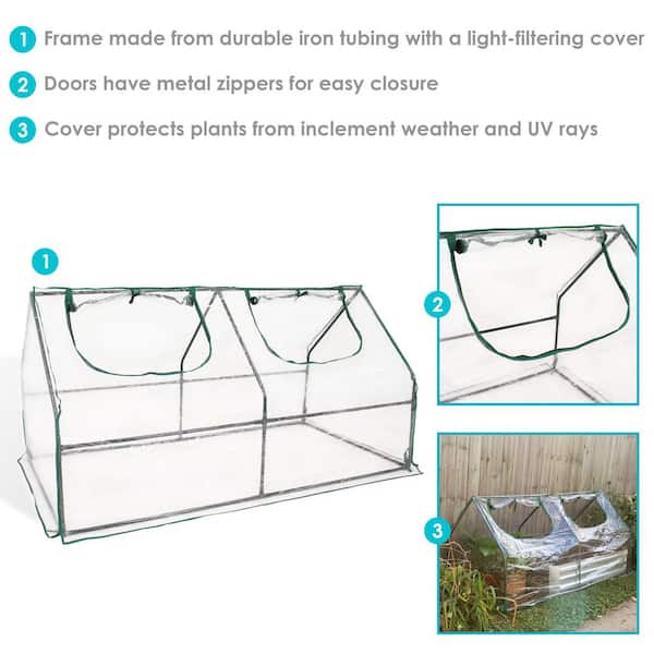 Sunnydaze Decor Sunnydaze ft. 11 in. x ft. 11 in. x ft. 11.5 in. Portable  Mini Cloche Greenhouse with Zippered Doors Clear HGH-956 The Home Depot
