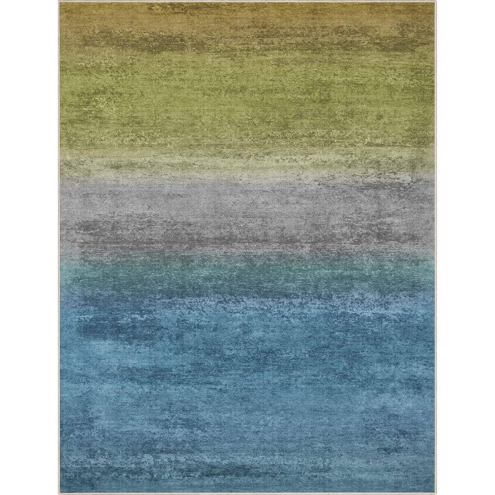 Well Woven Ivory & Blue Amtero Abstract Industrial Area Rug 5x7 (5'3 x  7'3)