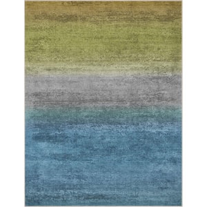 Blue Green 5 ft. 3 in. x 7 ft. 3 in. Abstract Sunset Vintage Boho Gradient Flat-Weave Area Rug