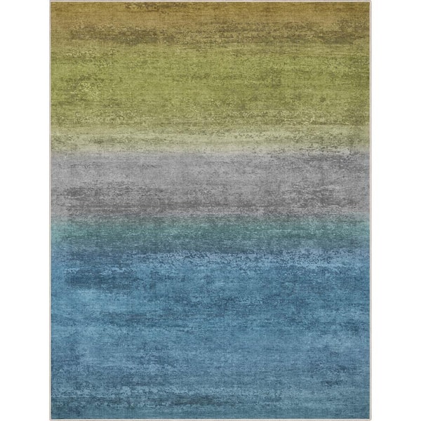 Well Woven Blue Green 7 ft. 7 in. x 9 ft. 10 in. Abstract Sunset Vintage Boho Gradient Flat-Weave Area Rug