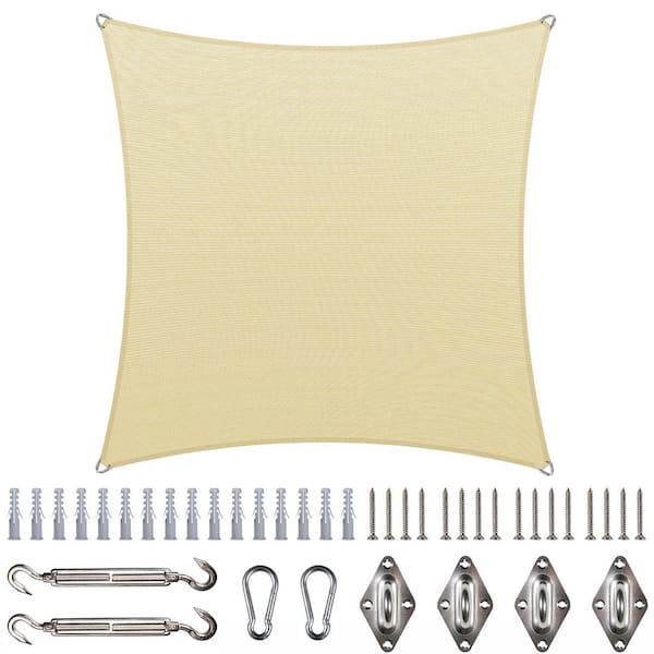 12 ft. x 12 ft. Square Pro Ring Sun Shade Sail with Hardware Kit-Beige