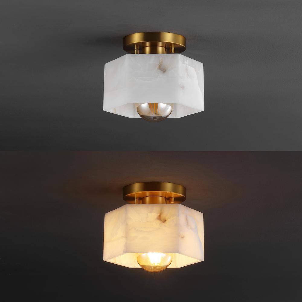 Tessa 8" White Marbling Brass LED Semi Flush Mount Light