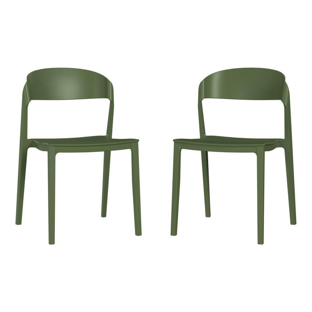 Frond and Form Outdoor Patio Modern Poly Plastic Stackable Dining Side Chair (Set of 2), Olive Green price history on PriceWatchPro