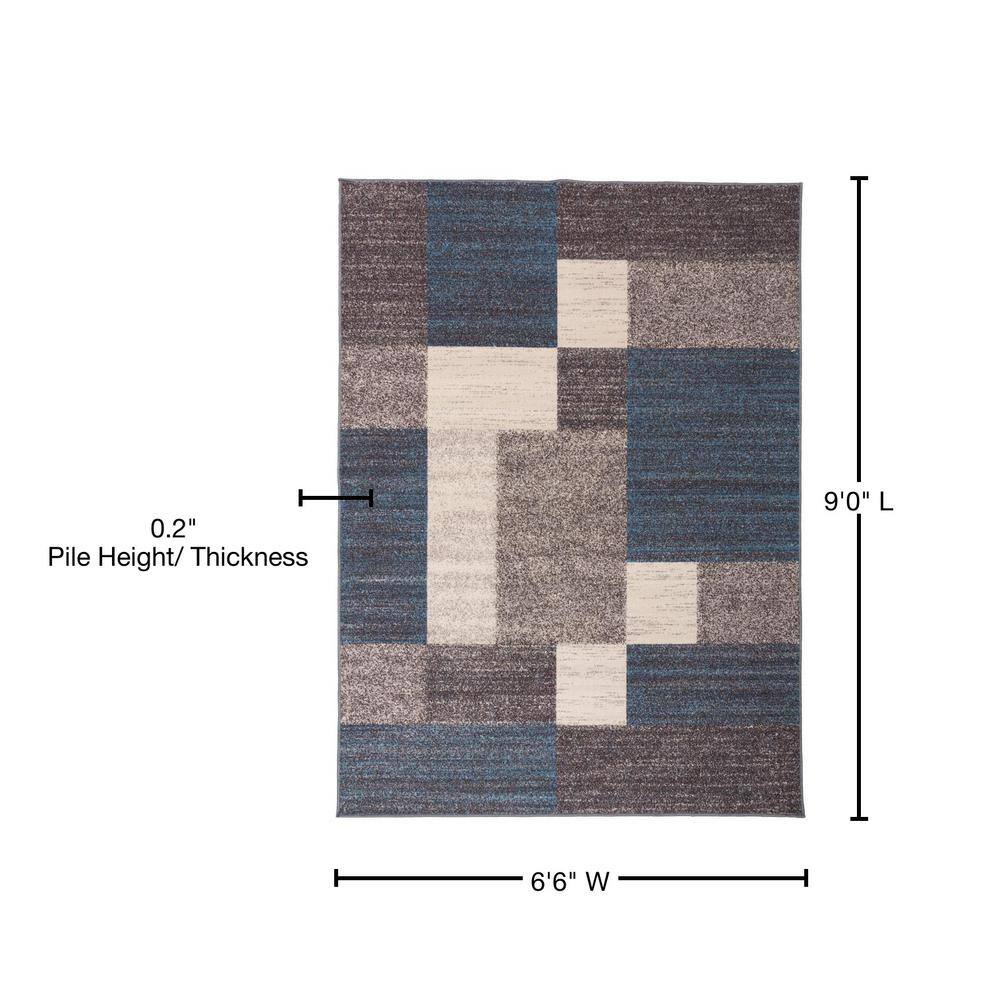 Blue Geometric Tufted Synthetic Rectangular Area Rug 6'6" x 9'