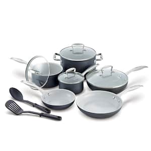 Classic Pro 12-Piece Hard-Anodized Aluminum Ceramic Nonstick Cookware Set in Gray and White