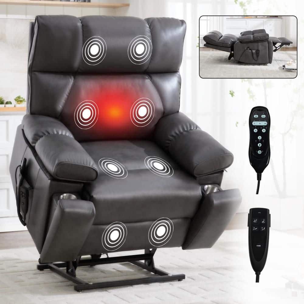 Dark Gray Leatheraire Heat Massage Dual Motor Infinite Position Power Lift Recliners with Hidden Cup Holders price history on PriceWatchPro