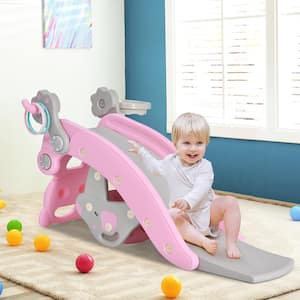 4-in-1 Rocking Horse and Slide Set Toddler Slide Playset with Basketball Hoop
