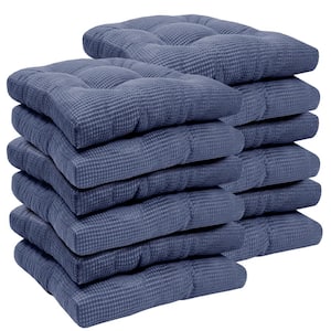 Fluffy Tufted Memory Foam 16 in. x 16 in. Square Non-Slip Indoor/Outdoor Chair Seat Cushion with Ties, Navy (12-Pack)