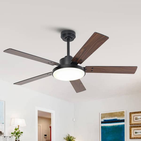 52 in. Indoor Integrated LED Matte Black Dimmable Ceiling Fan with Light Remote Control and Reversible DC Motor
